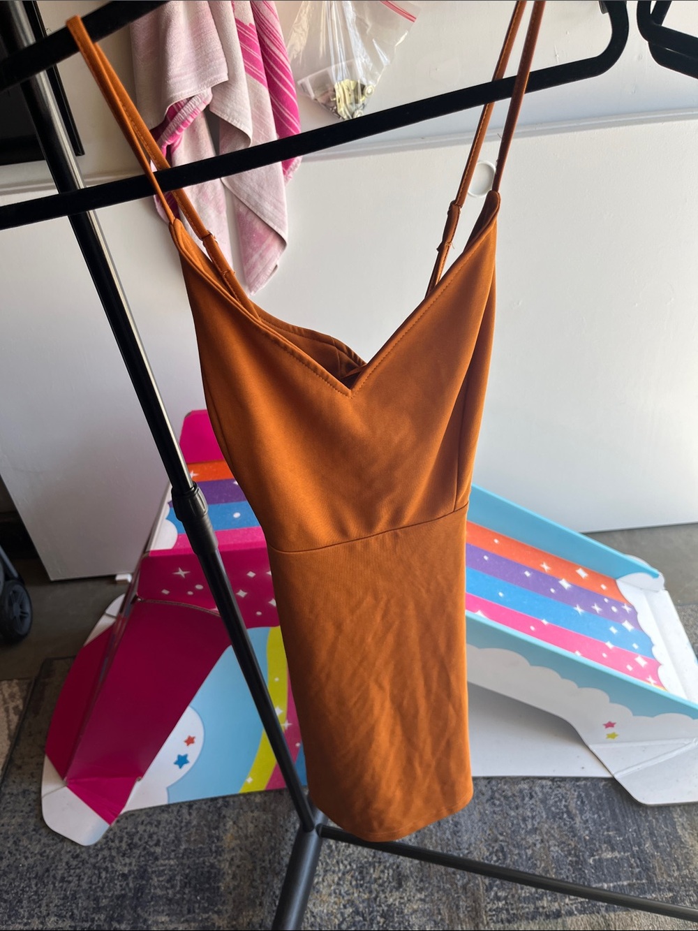 Sleeveless V-Neck Rust Orange Bodycon Dress